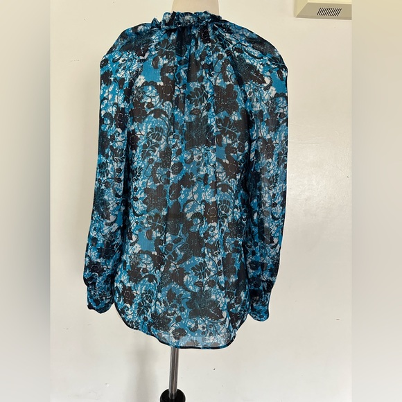 Anthropologie Chiffon Blouse Blue Floral Long Sleeve V-Neck size S - Picture 6 of 12